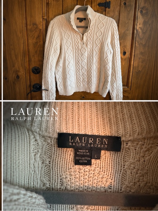 Ralph Lauren Sweaters - Lauren Ralph Lauren Cream Cable-Knit Half-Zip Sweater soft 
Size Large